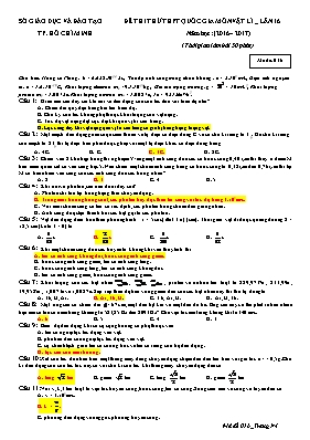 Đề thi thử THPT Quốc gia lần 16 môn Vật lý năm 2017 - Mã đề 016 - Sở GD & ĐT Thành phố Hồ Chí Minh